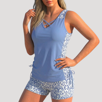 Floriana | Damen Tankini Set mit Shorts – Blau