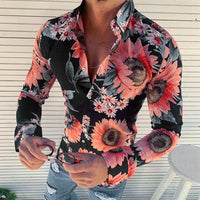 Floriano | Herren Langarm Hemd mit Blumenmuster – Marine