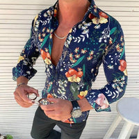 Floriano | Herren Langarm Hemd mit Blumenmuster – Blau