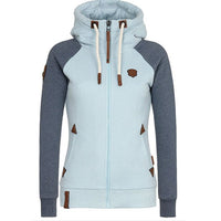 Damen-Strick-Kapuzenpullover mit Reißverschluss | Lange Ärmel – Helles Blau