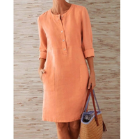Franka | Damen Hemdblusenkleid mit 3/4 Ärmeln und Taschen – Orange