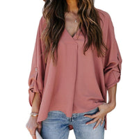 Franka | Damen Schlupfbluse V-Ausschnitt lockere Passform – Rosa