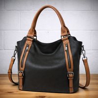 Franka | Damen Schultertasche mit Verstellbarem Riemen – Schwarz Mit Braun