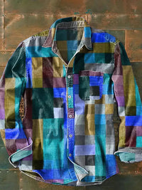 Franz | Herren Langarm Patchwork Hemd – Blau