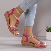 Freya | Damen Riemchen Sandalen mit Blumenmuster – Rosa