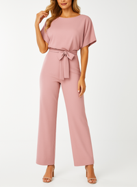 Frieda | Damen Kurzarm Jumpsuit Weites Bein – Hellrosa