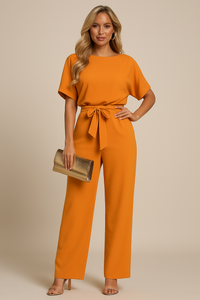 Frieda | Damen Kurzarm Jumpsuit Weites Bein – Orange