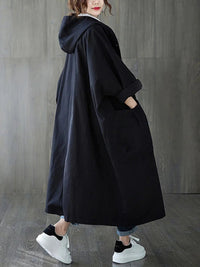 Frieda | Langer Kapuzen-Trenchcoat in Oversized-Passform – Schwarz