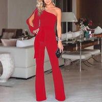 Friederike | Damen One Shoulder Gürtel Jumpsuit – Rot