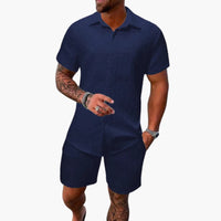 Friedrich | Herren Kurzarm Hemd Shorts Set – Marine Blau