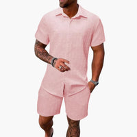 Friedrich | Herren Kurzarm Hemd Shorts Set – Rosa