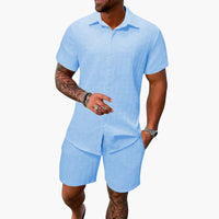 Friedrich | Herren Kurzarm Hemd Shorts Set – Hellblau