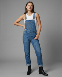 Damen Jeans Latzhose Oversized mit tiefen Taschen – Dunkelblau