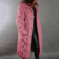 Damen Strickjacke Mantel Lang | Mit Kapuze Grobstrick – Rosa