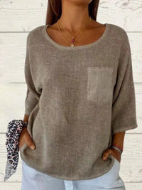 Nadine | Damen 3/4-Arm-Shirt Rundhals mit Brusttasche – Khaki