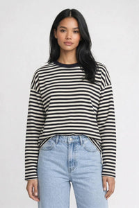 Gestreiftes Top Damen - Oversized | Lange Ärmel – Gestreift Navy