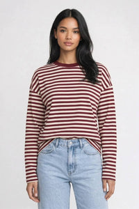 Gestreiftes Top Damen - Oversized | Lange Ärmel – Gestreift Bordeaux