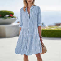 Gestreiftes langärmeliges Hemdkleid für Damen | Mini – Blau