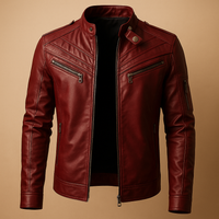 Jasper | Wattierte Lederjacke mit Stehkragen für Herren – Rotwein