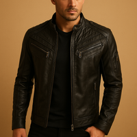 Jasper | Wattierte Lederjacke mit Stehkragen für Herren – Kaffee