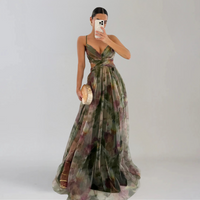GIADA  | Leichtes Kleid mit floralem Muster – Militärgrün