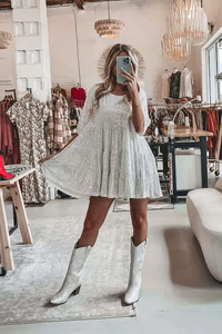 Glamouröses Pailletten Partykleid für Damen | Mini – Weißes Silber