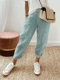 Sommerhose für Damen - Leichte 3/4 Caprihose im Leinen-Look für heiße Sommertage – Grün