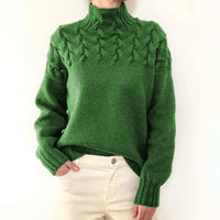 Hochgeschlossener Pullover aus Zopfstrick für Frauen – Grün