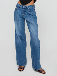 Greta | Weite High-Waist Jeans mit Geradem Bein – Blau