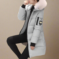 Taktische Pufferjacke mit Fellkapuze – Grau