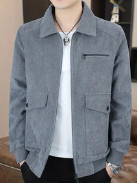 Shikari | Lässige Herrenjacke mit Klappentaschen, schicke Cordjacke mit Revers – Grau