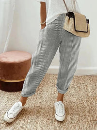 Sommerhose für Damen - Leichte 3/4 Caprihose im Leinen-Look für heiße Sommertage – Hellgrau