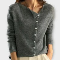 Paige – Weicher Cardigan mit asymmetrischer Knopfleiste – Grau