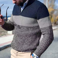 Riceldo | Dreifarbiger Strickpullover mit Reißverschluss für Herren – Gris