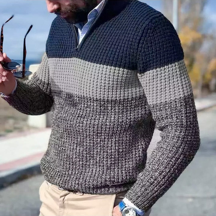 Riceldo | Dreifarbiger Strickpullover mit Reißverschluss für Herren