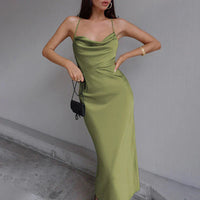 Heidi-Mode | Elegantes Cowl Neck Midi Kleid – Grün
