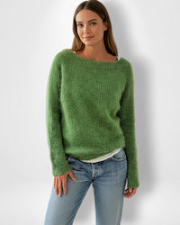 Stricken Damenpullover mit Verlängertem Rundhalsausschnitt und Langarm – Grün