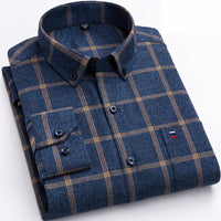 Gunther | Herren Kariertes Langarm Hemd – Marine Blau