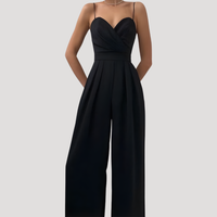 Gwendolyn | Damen Träger Jumpsuit mit weiten Beinen – Schwarz