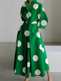 Elena - Elegantes Maxikleid – Punkt-grün
