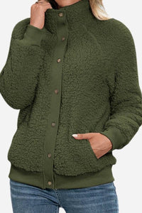 Hannah | Damen Gemütliche Langärmlige Sherpa Jacke – Grün