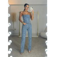 Hannah | Elegantes High Waist Zweiteiler-Set – Jeansblau