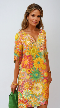 Hannah Kleid | V-Ausschnitt & Blu | Zeitlose Eleganz | Bequeme Passform | Vielseitiger Stil – Gelb