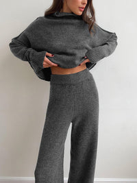 Hedda | Turtleneck Lounge Set mit Weitbein-Hose – Grau