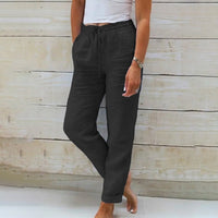 Bersha Leinenhose | Sommerliche luftige Leinenhosen Damen in Leinenoptik – Schwarz