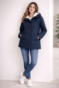 Helena | Lange Winterjacke mit Kapuze – Marine