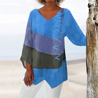 Helena | Künstlerisches Longshirt mit V-Ausschnitt – Blau