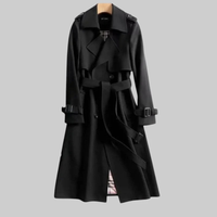 Helga | Langer Trenchcoat mit Gürtel – Schwarz