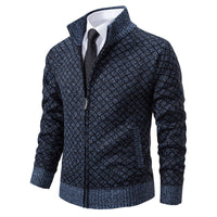 Hendrik | Herren stilvolle Strickjacke mit Zipper – Blau-Grau