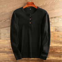 Torsten | Herren Casual Waffelstrick Henleyshirt – Schwarz